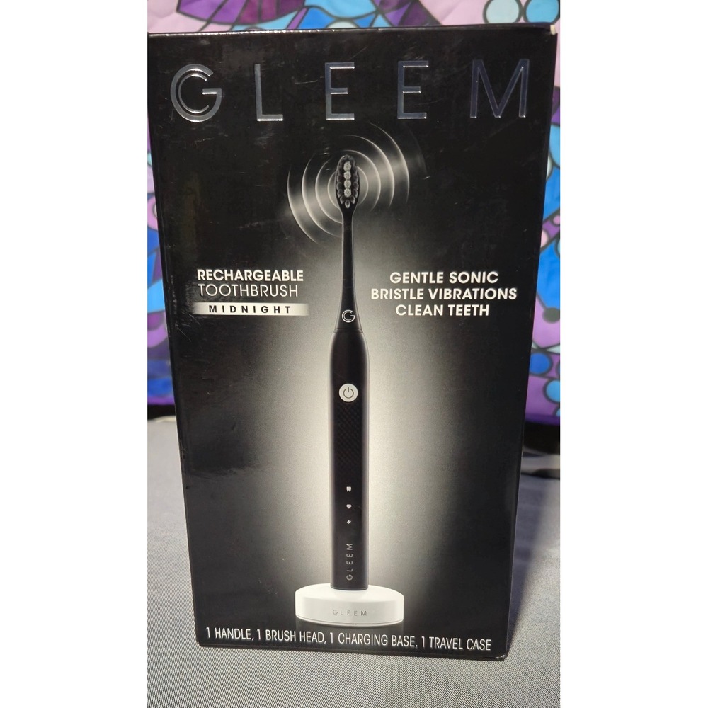 GLEEM Rechargeable Toothbrush Midnight Black Sonic Vibrations 2 Modes NWT